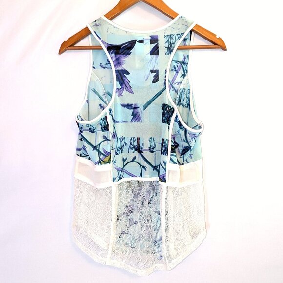 BCBGeneration | Botanical Lace Insets Tank Top in Aquashell Multi	| Size Medium - Picture 7 of 10